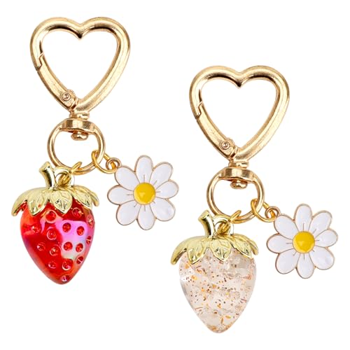 APOMOONS 2 Stk Schlüsselanhänger Erdbeere, Erdbeeren Transparenter Schlüsselbund als Taschenanhänger Damen Süßer Erdbeer-Schlüsselanhänger für Taschen Anhänger Geldbörse Geschenk (Rot und Transparent) von APOMOONS