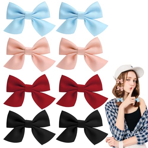 APOMOONS 4 Paar Schleife Haarschleifen Mädchen,Haarschleife Damen,Baby Haarklammer Schleife,Rutschfeste Krokodil-Haarspangen für Kleinkind Kinder Teenager KleineHaarnadel(Weinrot Rosa Schwarz Eisblau) von APOMOONS