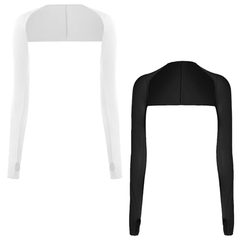 APOMOONS 2 Stück Uv Schutz Armstulpen Damen, Sonnenschutz Arm Sleeve mit Fingerlöchern, Armel Eisseide Armlinge Damen Shrug, Uv Kleidung Kühlschal, Schwarz Weiß von APOMOONS