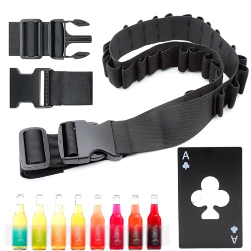 APOMOONS 27 Slots Biergürtel mit 1 Bieröffner,Verstellbarer Flaschenhalter Gürtel Schwarz Bierhalter Gürtel Patronengürtel Nylon Klopfer Gürtels für Karneval, Junggesellenabschied, Festival, Camping von APOMOONS