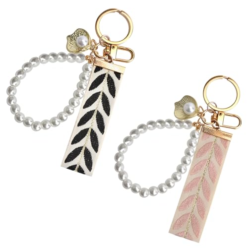 APOMOONS 2Pcs Schlüsselanhänger Perlen mit Schlüsselring,Keychain Aesthetic Golden Imitation Pearl Key Chain Schlüsselanhänger Aesthetic für Geeignet als Taschen Charms Handtaschen Anhänger Bag Charms von APOMOONS