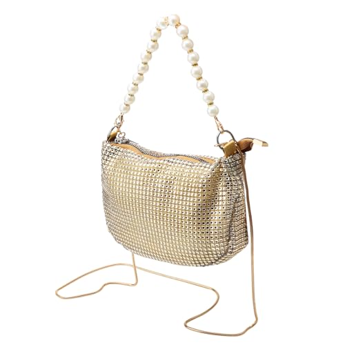 APOMOONS Damen Glitzer, Tasche Abendtasche, Clutch Gold mit Abnehmbarer Kette, Braut Handtasche mit Reißverschluss, Diamant Elegante Brauttasche Schultertasche für Abend Prom Hochzeit Party Bankett von APOMOONS