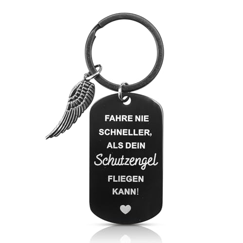APOMOONS Schlüsselanhänger Auto Schutzengel Führerschein Bestanden Geschenk Fahr Vorsichtig Anhänger mit Gravur Drive Safe Motorrad Engel Glücksbringer für Autofahrer Männer Frauen Freunde von APOMOONS