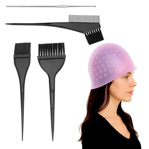 APOMOONS Strähnchenhaube Set Strähnenhaube mit Stahlnadel und Pinsel, Silikon Strähnchen Farbe Stränchen Haube Haarfärbepinsel Set, zum Selberfärben der Haare, für Modische Frauen, Männer und Mädchen von APOMOONS