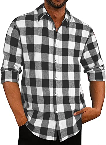 APOONABA Flanellhemd Herren Hemd Kariertes Freizeithemd Casual Flanell Hemden Langarmhemd Regular Fit Lose Baumwolle Langarm Button Down Shirts Herbst Frühling Sommer Grau M von APOONABA