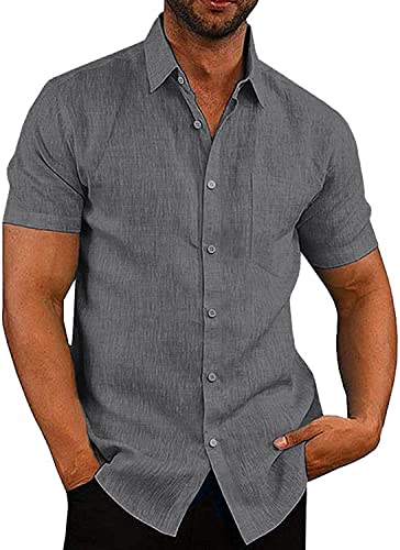APOONABA Hemd Herren Freizeithemd Einfarbig Kurzarm Shirts Sommer Hemden für Herren Button down Baumwolle Western Bluse Strand Frühling T-Shirts Grau M APOONABA Hemd Herren Freizeithemd Einfarbig Kurzarm Shirts Sommer Hemden für Herren Button down Baumwolle Western Bluse Strand Frühling T-Shirts Grau M von APOONABA