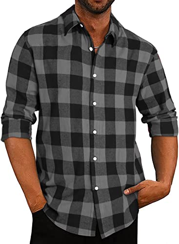 APOONABA Flanellhemd Herren Hemd Kariertes Freizeithemd Casual Flanell Hemden Langarmhemd Regular Fit Lose Baumwolle Langarm Button Down Shirts Herbst Frühling Sommer Schwarz L von APOONABA