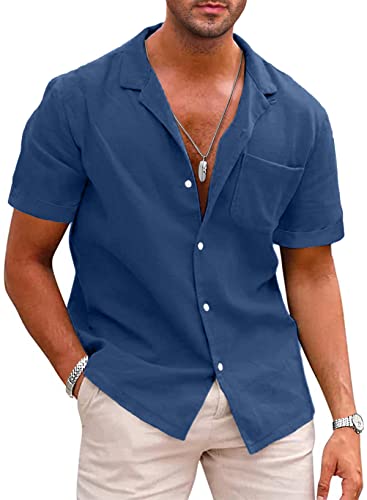 APOONABA Hemd Herren Kurzarm Leinenhemd Freizeithemd Leinen Hemden Casual Sommer Shirts Baumwolle Western Hemd Regular Fit Blau M APOONABA Hemd Herren Kurzarm Leinenhemd Freizeithemd Leinen Hemden Casual Sommer Shirts Baumwolle Western Hemd Regular Fit Blau M von APOONABA