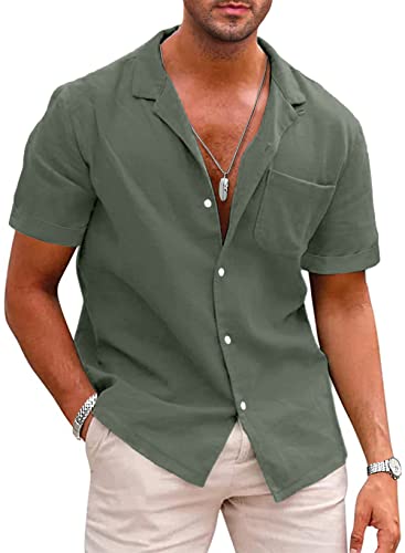 APOONABA Hemd Herren Kurzarm Leinenhemd Freizeithemd Leinen Hemden Casual Sommer Shirts Baumwolle Western Hemd Regular Fit Grün M APOONABA Hemd Herren Kurzarm Leinenhemd Freizeithemd Leinen Hemden Casual Sommer Shirts Baumwolle Western Hemd Regular Fit Grün M von APOONABA