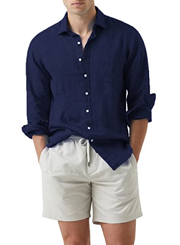 APOONABA Hemd Herren Leinenhemd Langarm Business Leinen Hemden Button Down Shirts Baumwolle Freizeithemd Regular Fit Western Shirt mit Tasche Frühling Herbst Sommer Blau S APOONABA Hemd Herren Leinenhemd Langarm Business Leinen Hemden Button Down Shirts Baumwolle Freizeithemd Regular Fit Western Shirt mit Tasche Frühling Herbst Sommer Blau S von APOONABA