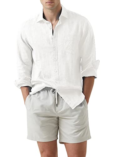 APOONABA Hemd Herren Leinenhemd Langarm Business Leinen Hemden Button Down Shirts Baumwolle Freizeithemd Regular Fit Western Shirt mit Tasche Frühling Herbst Sommer Weiß 2XL APOONABA Hemd Herren Leinenhemd Langarm Business Leinen Hemden Button Down Shirts Baumwolle Freizeithemd Regular Fit Western Shirt mit Tasche Frühling Herbst Sommer Weiß 2XL von APOONABA
