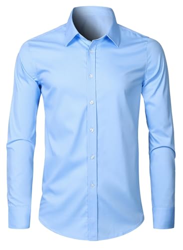 APOONABA Herren Hemd Business Casual Langarm Hemd Elegant Einfarbig Freizeithemden Klassisch Formelle Businesshemd Western Shirts Regular Fit Frühling Sommer Herbst Himmelblau 2XL von APOONABA