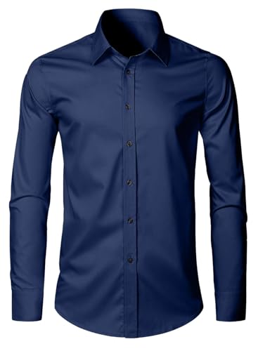 APOONABA Herren Hemd Business Casual Langarm Hemd Elegant Einfarbig Freizeithemden Klassisch Formelle Businesshemd Western Shirts Regular Fit Frühling Sommer Herbst Winter Blau 2XL von APOONABA