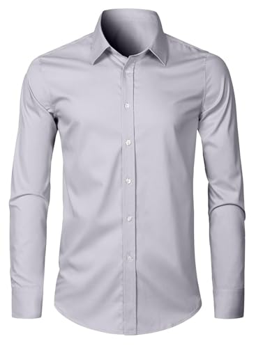 APOONABA Herren Hemd Business Casual Langarm Hemd Elegant Einfarbig Freizeithemden Klassisch Formelle Businesshemd Western Shirts Regular Fit Frühling Sommer Herbst Winter Grau 2XL von APOONABA