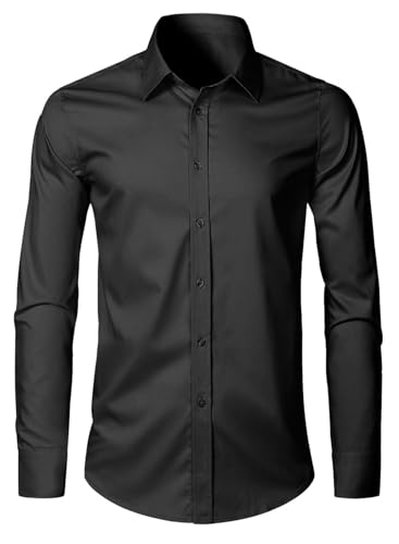 APOONABA Herren Hemd Business Casual Langarm Hemd Elegant Einfarbig Freizeithemden Klassisch Formelle Businesshemd Western Shirts Regular Fit Frühling Sommer Herbst Winter Schwarz 2XL von APOONABA