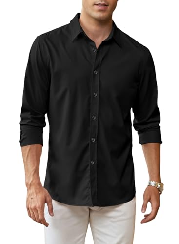 APOONABA Herren Hemd Business Casual Langarm Hemd Elegant Einfarbig Freizeithemden Klassisch Formelle Businesshemd Western Shirts Regular Fit Frühling Sommer Herbst Winter Schwarz S von APOONABA