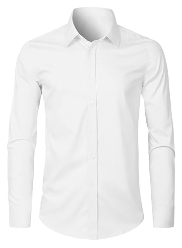 APOONABA Herren Hemd Business Casual Langarm Hemd Elegant Einfarbig Freizeithemden Klassisch Formelle Businesshemd Western Shirts Regular Fit Frühling Sommer Herbst Winter Weiß 2XL von APOONABA