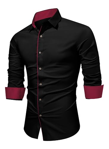 APOONABA Herren Hemd Business Hemden Langarm Freizeithemd Baumwolle Shirts Businesshemden Casual Langarmhemd Western Hemden Regular Fit Frühling Herbst Winter Schwarz L von APOONABA