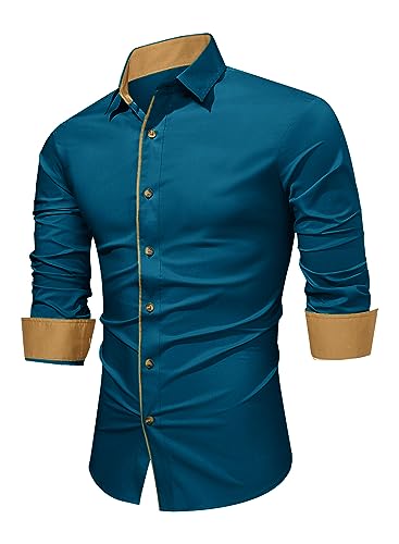 APOONABA Herren Hemd Business Hemden Langarm Freizeithemd Baumwolle Shirts Businesshemden Casual Langarmhemd Western Hemden Regular Fit Frühling Sommer Herbst Winter Blau M von APOONABA