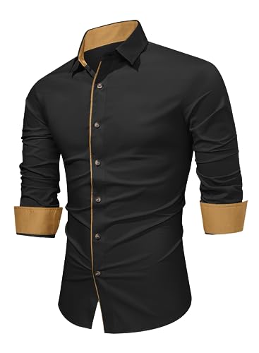 APOONABA Herren Hemd Business Hemden Langarm Freizeithemd Baumwolle Shirts Businesshemden Casual Langarmhemd Western Hemden Regular Fit Frühling Sommer Herbst Winter Schwarz 2XL von APOONABA