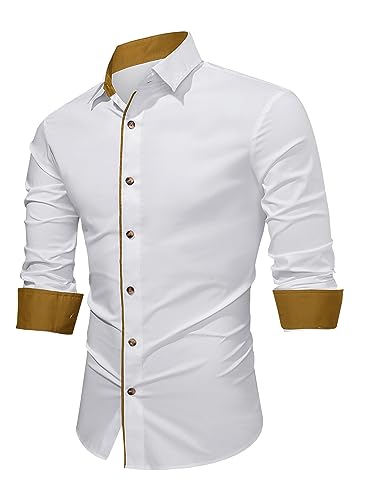 APOONABA Herren Hemd Business Hemden Langarm Freizeithemd Baumwolle Shirts Businesshemden Casual Langarmhemd Western Hemden Regular Fit Frühling Sommer Herbst Winter Weiß 2XL von APOONABA