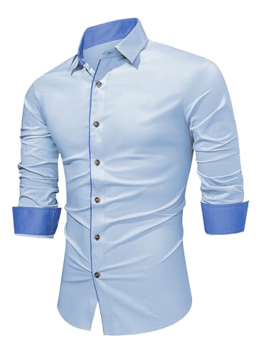 APOONABA Herren Hemd Freizeithemd Business Hemden Langarm Baumwolle Shirts Casual Langarmhemd Western Hemden Regular Fit Trachtenhemd Sommer Herbst Winter Himmelblau M von APOONABA