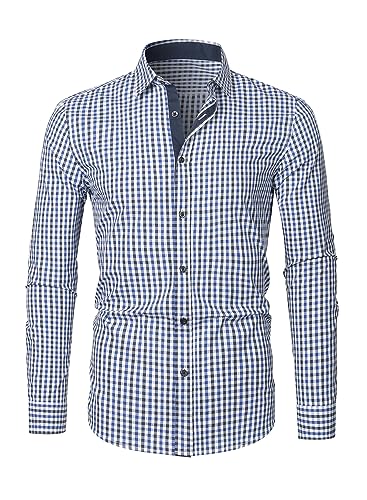 APOONABA Herren Hemd Kariertes Freizeithemd Business Hemden für Herren Langarm Baumwolle Shirts Klassisch Western Hemden Regular Fit Frühling Herbst Winter Sommer Himmelblau L von APOONABA