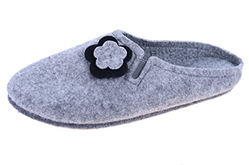 APREGGIO - Damen Hausschuhe aus Filz - Geschlossene Fußspitze - Ganzjahres-Slipper - 100% Naturprodukt - Handgefertigt - Zum Hineinschlüpfen - Filzsohle - Grau - Größe 37 EU von APREGGIO