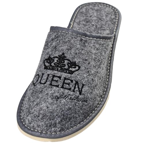 APREGGIO - Damen Hausschuhe Filz - Bequeme Slippers Mit Gummisohle - Indoor-Schuhe - Grau - Größe 39 EU von APREGGIO