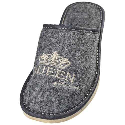 APREGGIO - Damen Hausschuhe Filz - Bequeme Slippers Mit Gummisohle - Indoor-Schuhe - Dunkelgrau - Größe 39 EU APREGGIO - Damen Hausschuhe Filz - Bequeme Slippers Mit Gummisohle - Indoor-Schuhe - Dunkelgrau - Größe 39 EU von APREGGIO