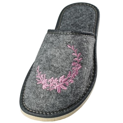 APREGGIO - Damen Hausschuhe Filz - Bequeme Slippers mit Gummisohle - Indoor-Schuhe - Grau & Rosa - Größe 36 EU APREGGIO - Damen Hausschuhe Filz - Bequeme Slippers mit Gummisohle - Indoor-Schuhe - Grau & Rosa - Größe 36 EU von APREGGIO