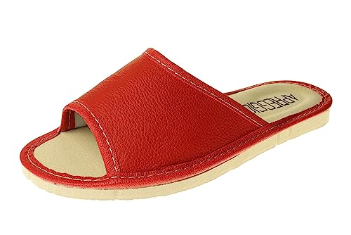 APREGGIO - Damen Hausschuhe aus Glattleder - Offene Spitze - Hüttenschuhe für Sommer - 100% Naturprodukt - Zum Hineinschlüpfen - Zarte Keilsohle - Rot - Größe 37 EU von APREGGIO