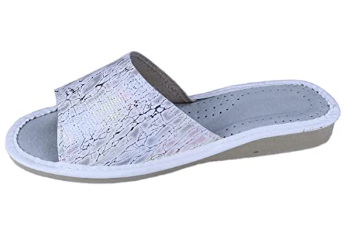 APREGGIO Hausschuhe Damen Leder – Pantoffeln Damen - Damen Slippers – Pantoffeln Schuhe Damen – Damenhausschuhe mit Gummisohle -Silber 37 APREGGIO Hausschuhe Damen Leder – Pantoffeln Damen - Damen Slippers – Pantoffeln Schuhe Damen – Damenhausschuhe mit Gummisohle -Silber 37 von APREGGIO
