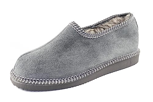 APREGGIO Damen Hausschuhe - Leder mit Schaffellfutter - Robuste Gummisohle - Handgemacht - Grau - Größe 43 APREGGIO Damen Hausschuhe - Leder mit Schaffellfutter - Robuste Gummisohle - Handgemacht - Grau - Größe 43 von APREGGIO
