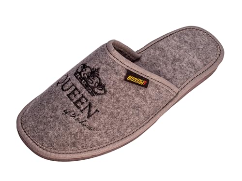 APREGGIO - Damen Hausschuhe Filz - Bequeme Slippers mit Gummisohle - Indoor-Schuhe - Grau - Größe 36 EU von APREGGIO
