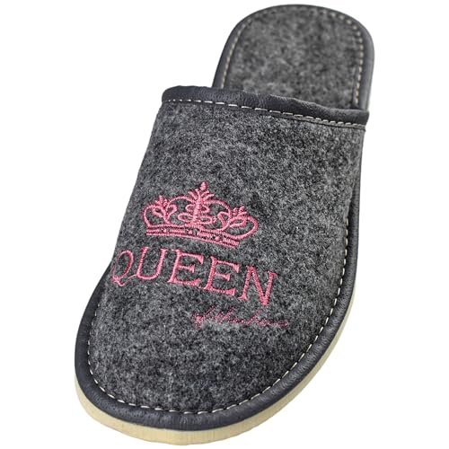 APREGGIO - Damen Hausschuhe Filz - Bequeme Slipper mit Gummisohle - Hellgrau - Größe 39 EU von APREGGIO