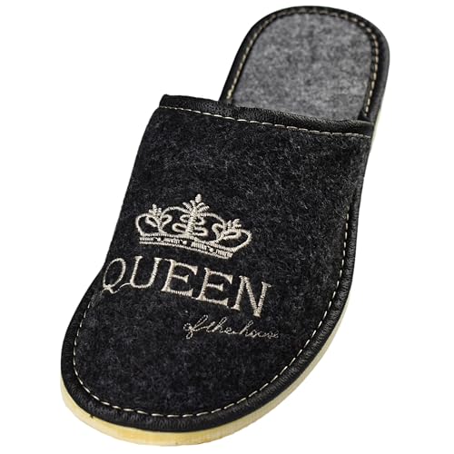 APREGGIO - Damen Hausschuhe Filz - Bequeme Slippers Mit Gummisohle - Indoor-Schuhe - Schwarz - Größe 38 EU von APREGGIO