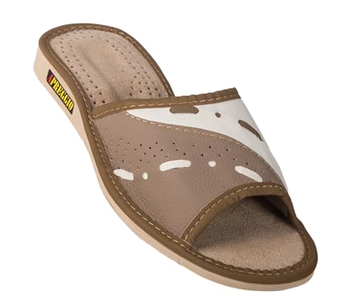APREGGIO - Damen Hausschuhe aus Leder - Pantoffeln - Bequemes Tragegefühl - Weich - 100% Naturprodukt - Handgefertigt - Braun - Größe 36 EU von APREGGIO