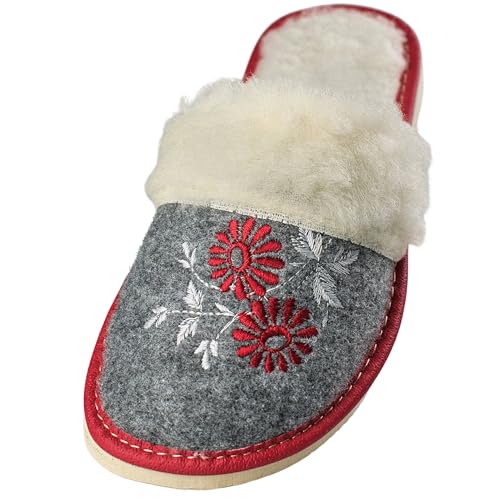 APREGGIO Damen Warme Hausschuhe aus Filz mit Blumenmuster und Rutschfester Gummisohle, Bequeme Pantoffeln für den Winter, Gemütliche Filzpantoffel Größe 39 APREGGIO Damen Warme Hausschuhe aus Filz mit Blumenmuster und Rutschfester Gummisohle, Bequeme Pantoffeln für den Winter, Gemütliche Filzpantoffel Größe 39 von APREGGIO