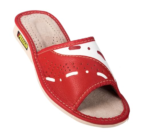 APREGGIO - Damen Hausschuhe aus Leder - Pantoffeln - Bequemes Tragegefühl - Weich - 100% Naturprodukt - Handgefertigt - Rot - Größe 40 EU von APREGGIO
