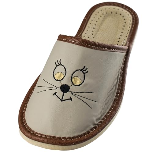 APREGGIO - Damen Hausschuhe aus Glattleder - Geschlossene Fußspitze - Ganzjahres-Slipper - 100% Naturprodukt - Handgefertigt - Zum Hineinschlüpfen - Zarte Keilsohle - Weiß - Größe 38 EU von APREGGIO