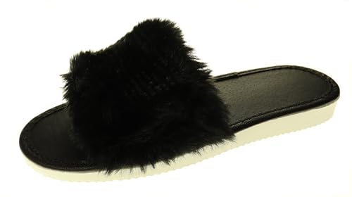 APREGGIO - Damen-Slipper aus Textil - Offene Spitze - Ganzjahres-Slipper - Handgemacht - Slip-on - Weiche Hausschuhe - Zarte Keilsohle - Schwarz - Größe 38 EU von APREGGIO