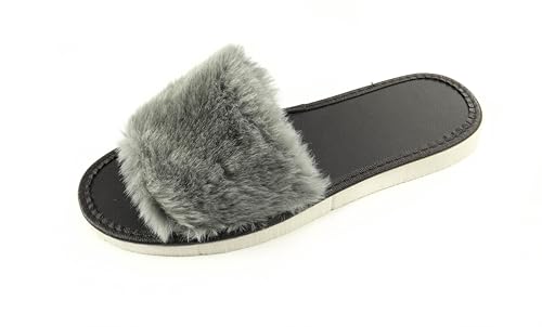 APREGGIO - Damen-Slipper aus Textil - Offene Spitze - Ganzjahres-Slipper - Handgemacht - Slip-on - Weiche Hausschuhe - Zarte Keilsohle - Schwarz Grau - Größe 36 EU von APREGGIO