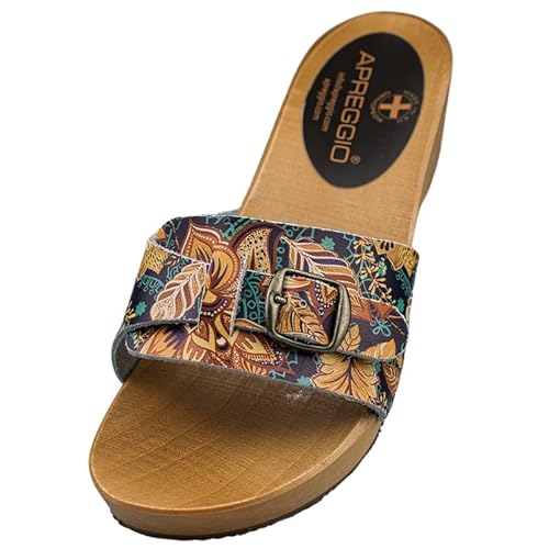 APREGGIO Damen Offene Clogs aus Leder - Handgefertigte Schwedische Holzschuhe - Orange 36 EU von APREGGIO