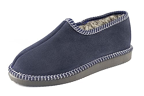 APREGGIO Damen Hausschuhe - Leder mit Schaffellfutter - Robuste Gummisohle - Handgemacht - Marine - Größe 37 von APREGGIO