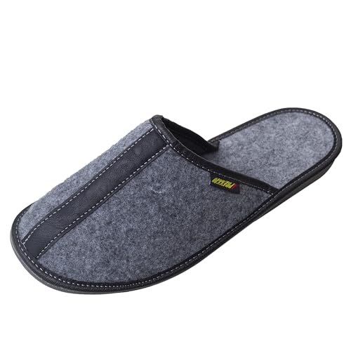 APREGGIO - Herrenhausschuhe aus Filz - Flache Sohle - Filzpantoffeln herren - Slip-On-Hausschuhe - Slippers - Grau - Größe 41 EU von APREGGIO