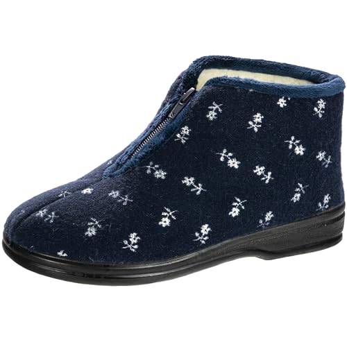 APREGGIO Hausschuhe Damen Winter 41 Größe Blau – Warme Pantoffeln Damen - Filzpantoffeln Damen - Damen Winterhausschuhe - Warme Hausschuhe Damen Filz von APREGGIO