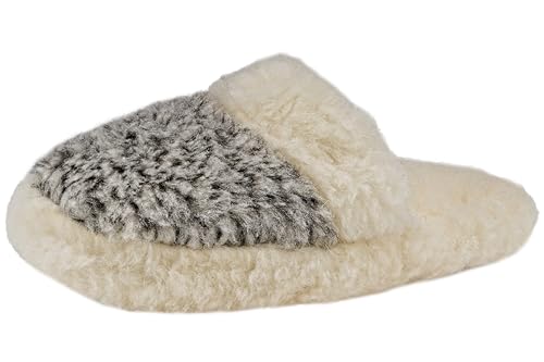 APREGGIO Hausschuhe für Herren und Damen - Unisex Slippers Weiche Wollhausschuhe aus 100% Wolle - Warme Hüttenschuhe für den Winter - Pantoffeln - Weiß und Grau 37/38 EU von APREGGIO