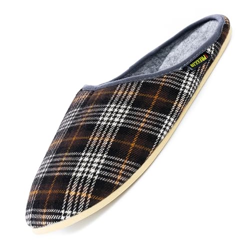 APREGGIO Hausschuhe aus Filz für Herren – Handgefertigt im Gitter Stil – Bequem Warm Gummisohle in Grau Braun – Größe 45 von APREGGIO