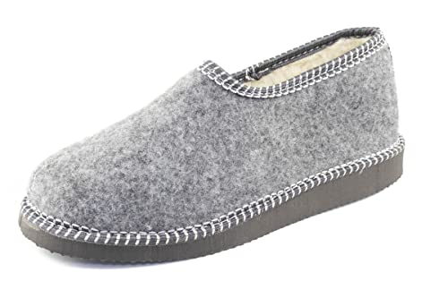 APREGGIO Hausschuhe Herren Damen - Bequeme Filz mit Wollfutter - Rutschfeste Gummisohle - Grau - Größe 38 von APREGGIO